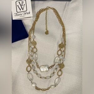New Victoria Wieck Sterling Silver Natural Pearl Gold Plated Necklace